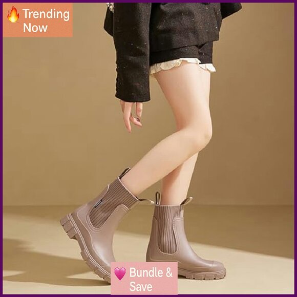 Women's Waterproof Lug Sole Chelsea Boots Platform Chunky Heel Non-Slip - Picture 2 of 7